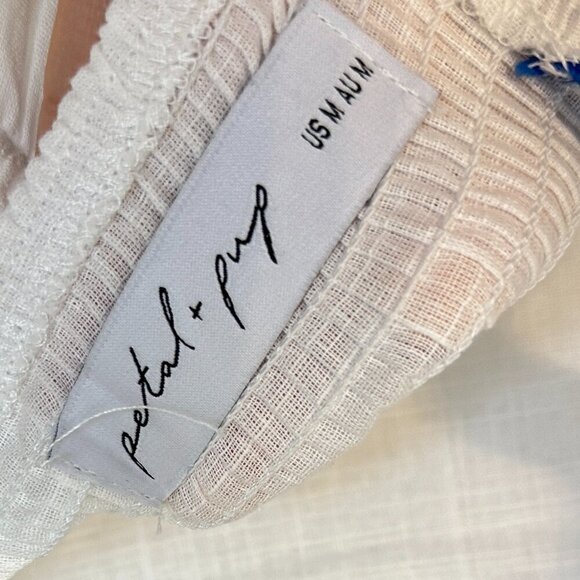 PETAL & PUP Nancy Rickrack Maxi Dress in White/Blue Size Medium - Picture 9 of 13